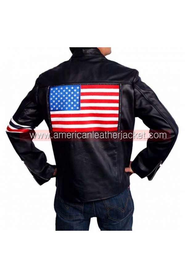 Easy Riders レザーシングルライダース 星条旗 Easy Rider Captain America US Flag Leather Jacket - Motorcycle Jacket